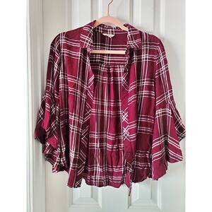 Cato Est. 1946 Plaid Burgundy Button Up Blouse Size S